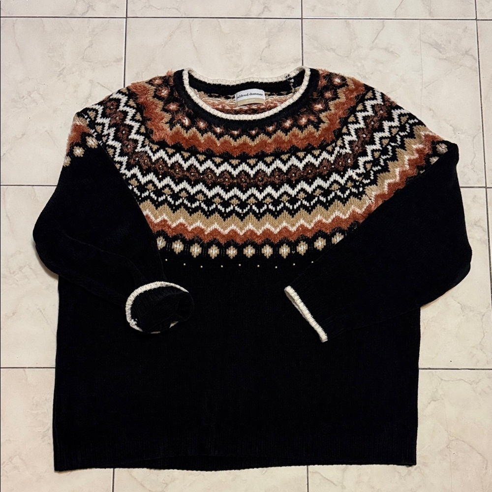 Alfred Dunner Black and Brown Patterned Sweater